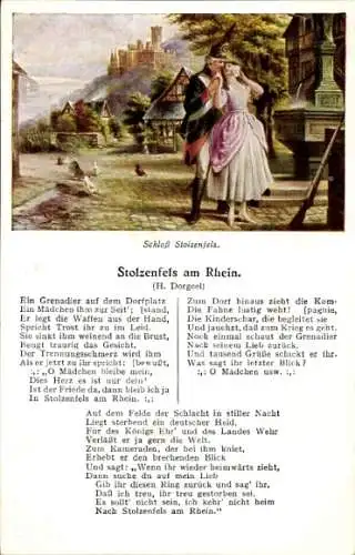 Ak Gedicht Stolzenfels am Rhein, H. Dorgeel, Ein Grenadier auf dem Dorfplatz...