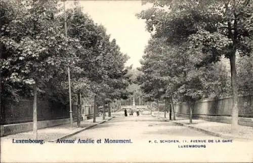 Ak Luxemburg, Avenue Amelie, Monument