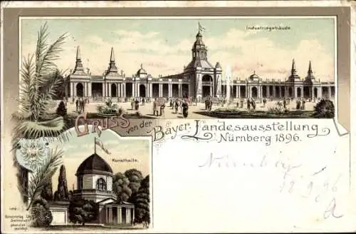 Litho Nürnberg in Mittelfranken Bayern, Landesaustellung 1896, Industriegebäude, Kunsthalle