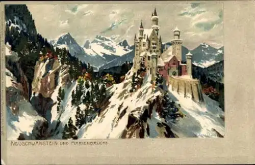 Künstler Ak Diemer, Zeno, Hohenschwangau Schwangau im Allgäu, Schloss Neuschwanstein, Winter