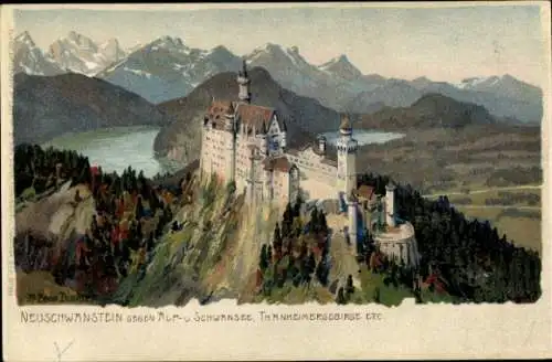 Künstler Ak Diemer, Zeno, Hohenschwangau Schwangau im Allgäu, Schloss Neuschwanstein, Alpsee