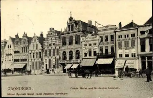 Ak Groningen Niederlande, Marktplatz, Café