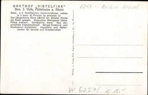 Ak Mittelheim Oestrich Winkel am Rhein Rheingau, Gasthof Distelfink, Schloss Vollrada, Salondampfer