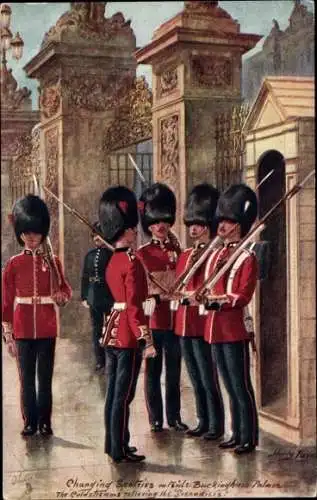 Künstler Ak Payne, Harry, Coldstream Guards changing Sentries outside Buckingham Palace, Tuck