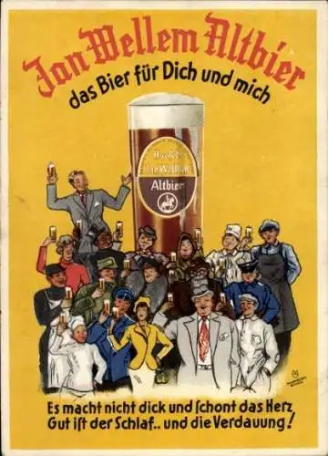 Künstler Ak Jan Wellem Altbier, das Bier für Dich und mich, Düsseldorf, Duisburger Straße 20