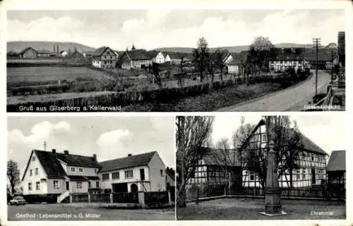 Ak Gilserberg in Hessen, Gesamtansicht, Ehrenmal, gasthof