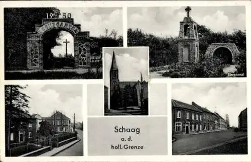 Ak Schaag Nettetal am Niederrhein, Ehrenmal, Kirche, Straße