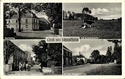 Ak Schwafheim Moers am Niederrhein, Krähenbusch, Dorfstraße, Ackerstraße, Friedenslinde