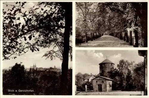 Ak Gerolzhofen in Unterfranken, Gesamtansicht, Flankierungsturm, Feuerhaus