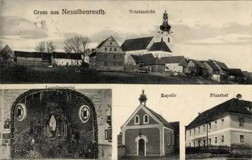 Ak Neualbenreuth in der Pfalz, Gesamtansicht, Lourdesgrotte, Kapelle, Pfarrhof