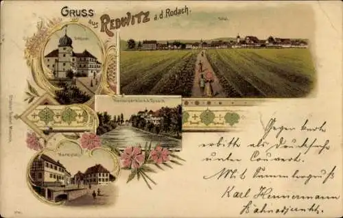 Litho Redwitz an der Rodach Oberfranken, Gesamtansicht, Schloss, Marktplatz