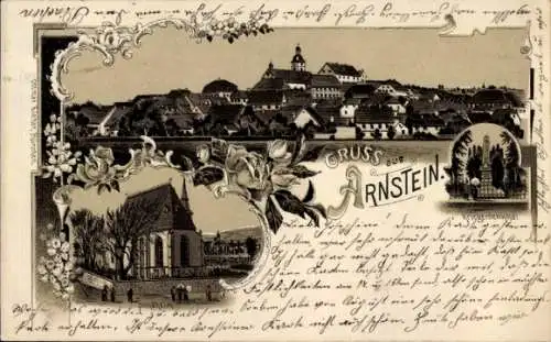 Litho Arnstein in Unterfranken, Gesamtansicht, Sondheim, Kriegerdenkmal