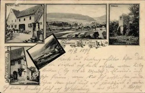 Ak Sommerau Eschau im Spessart, Brauerei, Rathaus, Gesamtansicht