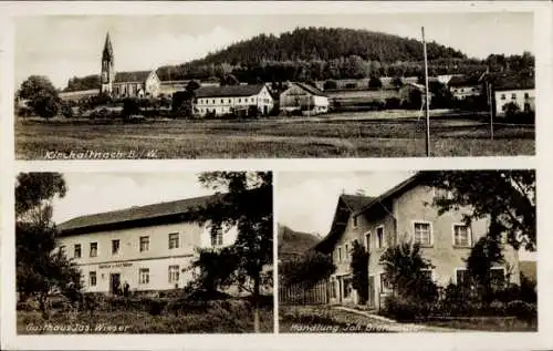Ak Kirchaitnach Kollnburg in Niederbayern, Totalansicht, Kirche, Gasthaus, Handlung Biehlmaier