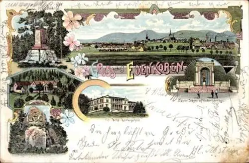 Litho Edenkoben an der Haardt Pfalz, Gesamtansicht, Denkmal, Villa Ludwigshöhe