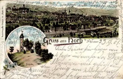 Litho Horb am Neckar, Gesamtansicht, Bahnhof, Schütte