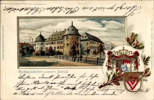 Präge Wappen Passepartout Litho Bad Bergzabern Rheinland Pfalz, Schloss