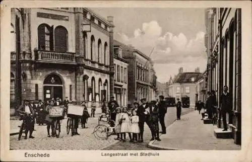 Ak Enschede Overijssel Niederlande, Langestraat mit Rathaus