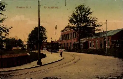 Ak Enschede Overijssel Niederlande, Bahnhof, Straßenbahn