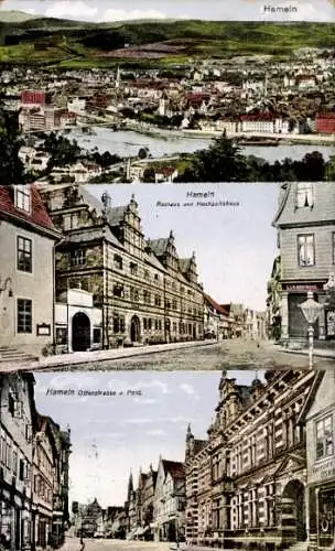 Ak Hameln an der Weser Niedersachsen, Gesamtansicht, Rathaus, Hochzeitshaus, Osterstraße, Post