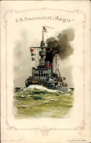 Litho Deutsches Kriegsschiff, SMS Aegir, Panzerschiff