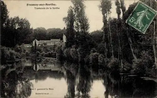 Ak Fresnay-sur-Sarthe, Überquerung der Sarthe