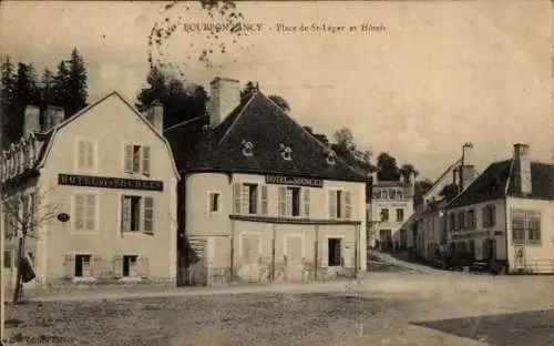 Ak Bourbon Lancy Saône et Loire, Place de Sainte Léger und Hotels