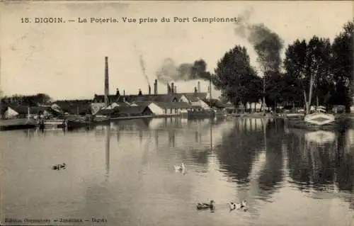 Ak Digoin Saône et Loire, La Poterie, Blick vom Port Campionnet aus