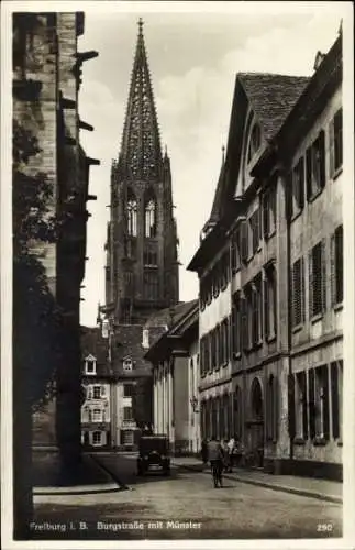 Ak Freiburg im Breisgau, Burgstraße mit Münster