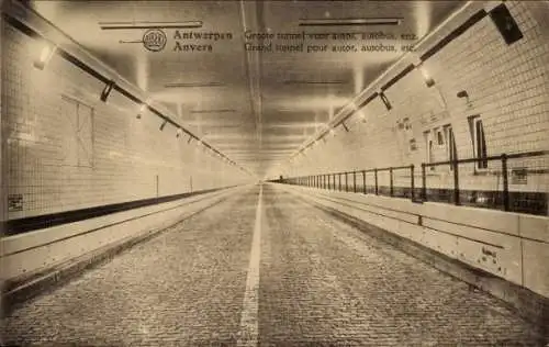 Ak Anvers Antwerpen Flandern, Grand tunnel pour autos, autobus