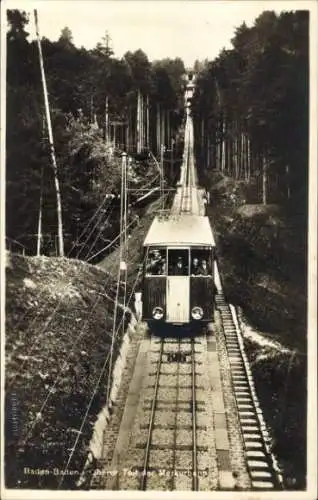 Ak Baden Baden, Oberer Teil der Merkurbahn, Gleise, Wald