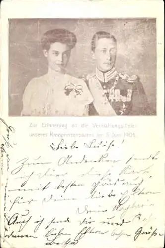 Ak Kronprinz Wilhelm von Preußen, Kronprinzessin Cecilie, Vermählungsfeier 1905