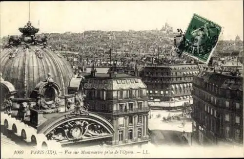 Ak Opéra Paris IX, Blick auf Montmatre von der Oper aus