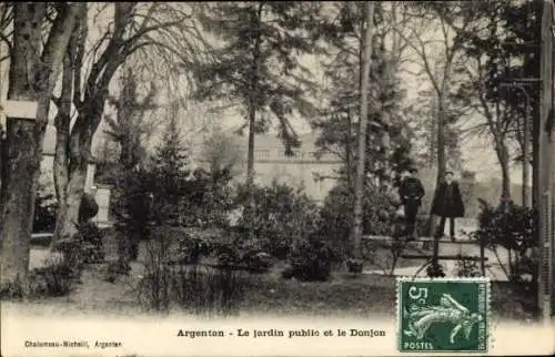 Ak Argentan-Orne, Der öffentliche Garten und der Bergfried