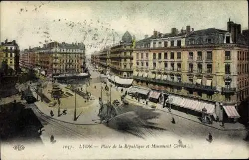 Ak Lyon Rhône, Place de la République, Carnot-Denkmal