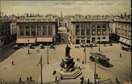 Ak Reims-Marne, Place Royale, Rue Colbert