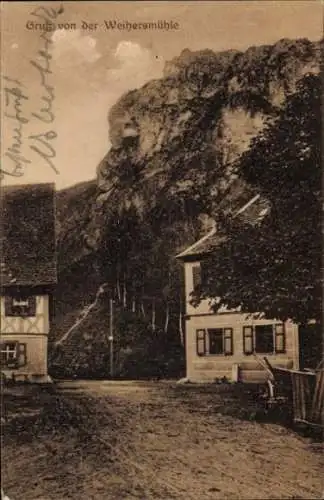 Ak Weihersmühle Weismain Oberfranken, Teilansicht, Felsen