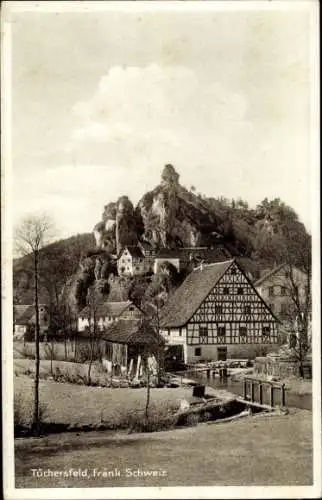 Ak Tüchersfeld Pottenstein Oberfranken, Fachwerkhäuser, Gewässer