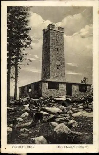 Ak Fichtelgebirge Oberfranken Bayern, Asenturm auf dem Ochsenkopf