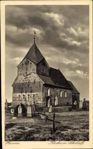 Ak Schobüll Husum in Nordfriesland, Kirche, Friedhof