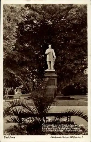 Ak Bad Ems an der Lahn, Denkmal Kaiser Wilhelm I.