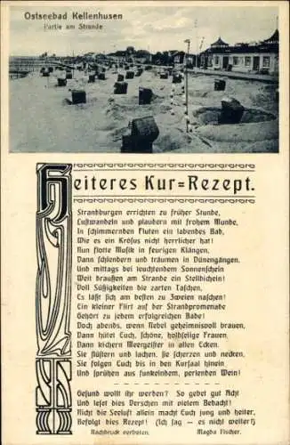 Ak Ostseebad Kellenhusen in Holstein, Strand, Gedicht Heiteres Kur-Rezept von Magda Fischer