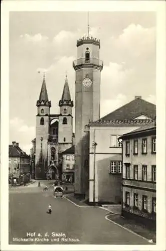 Ak Hof an der Saale Oberfranken Bayern, Michaels-Kirche, Rathaus