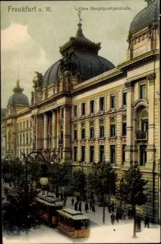 Ak Frankfurt am Main, Hauptpostgebäude, Straßenbahnen