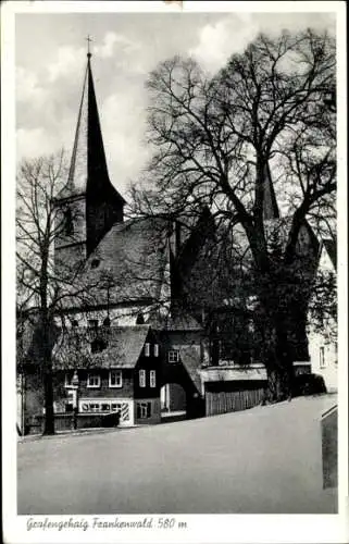 Ak Grafengehaig in Oberfranken Bayern, Gasthof Landkaufhaus Frank, Kirche