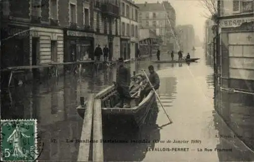 Ak Levallois Perret Hauts de Seine, Rue Fromont, Hochwasser 1910