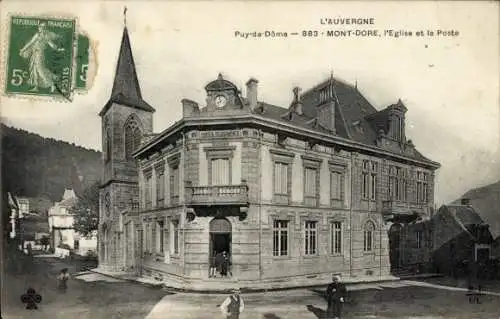 Ak Le Mont Dore Puy de Dôme, L'Auvergne, l'Eglise, la Poste