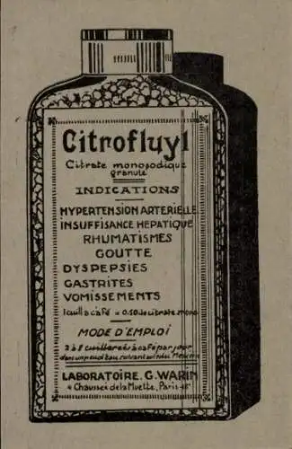 Ak Paris XVI, Laboratoire G. Warin, Citrofluyl