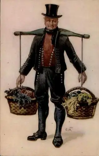 Künstler Ak Vierlander in Volkstracht, Blumen, Ernte, Körbe