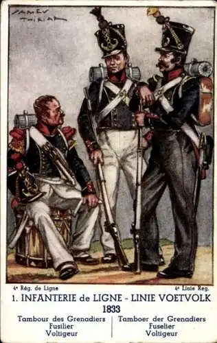 Künstler Ak 1. Linieninfanterie 1833, Grenadier-Trommel, Schütze, Voltigeur